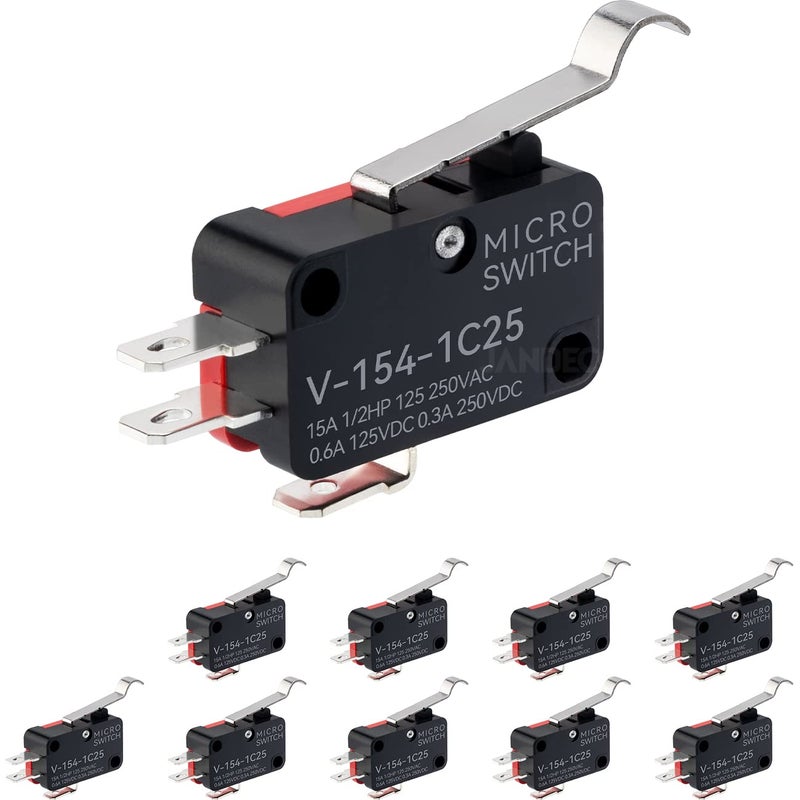 JANDECCN 10 قطع مفتاح حد مفصلي ذراع مرن، SPDT 1NO 1NC مفتاح ميكرو سريع العمل V-154-1C25 - Image 1
